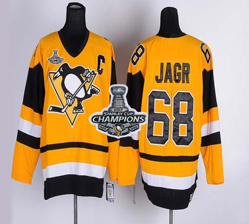 Penguins #68 Jaromir Jagr Yellow CCM Throwback Stanley Cup Finals Champions Stitched NHL Jersey